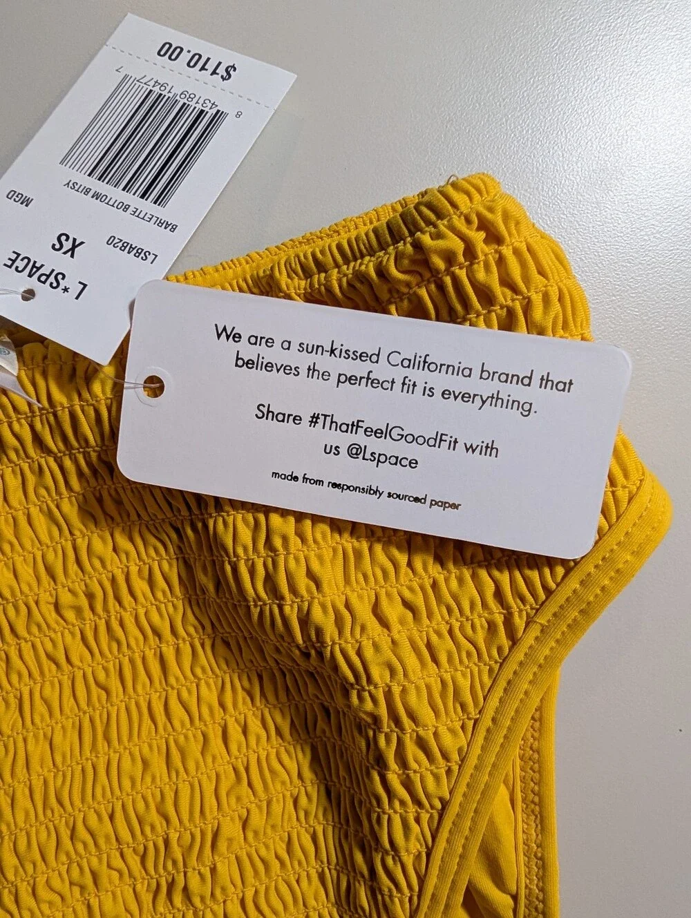 L Space By Monica Wise XS Woman's Barlette High-Waist Swim Bottoms - Yellow NWT